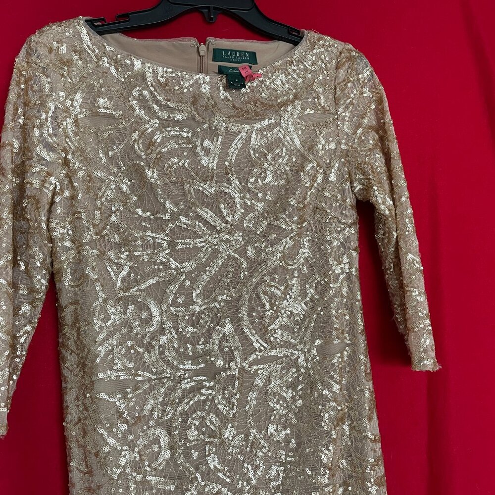 Ralph Lauren Sequin Bodycon Long Sleeve Dress Size 4
